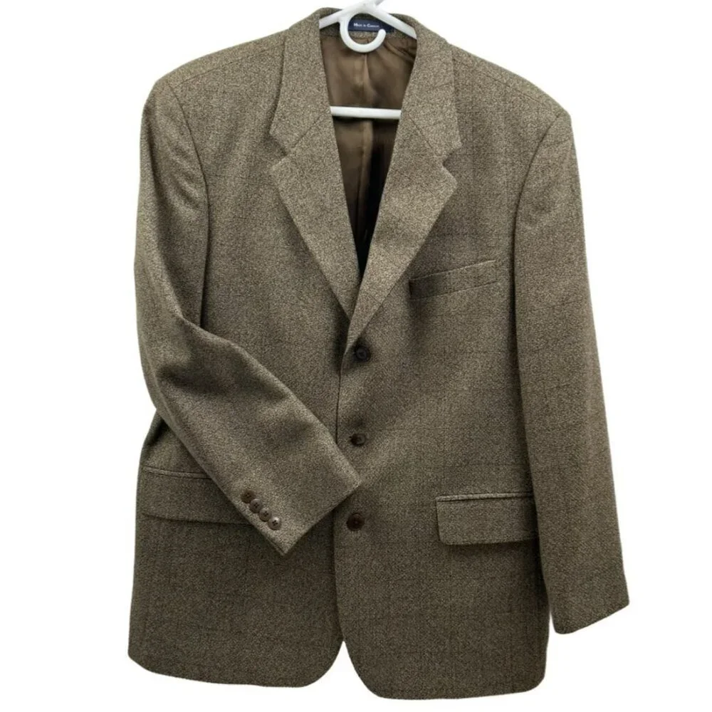 BRANDINI Le Collezioni Men's 42R 100% Wool Blazer Classic Fit Brown Tweed Tailor